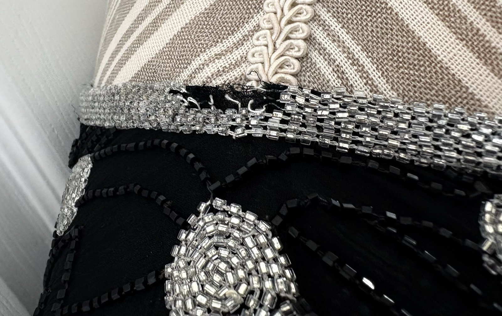 Judith Ann Creations 80s Does 20s 100% Silk Beaded Drop Waist Spider Web Dress M