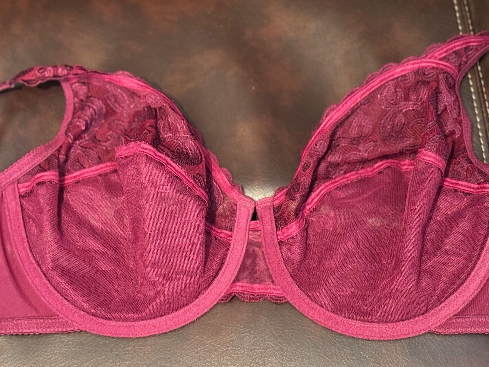 VINTAGE WACOAL 85199 ~ CABERNET ~ ARABESQUE SEMI-SHEER UNDERWIRE BRA ~ 38DD