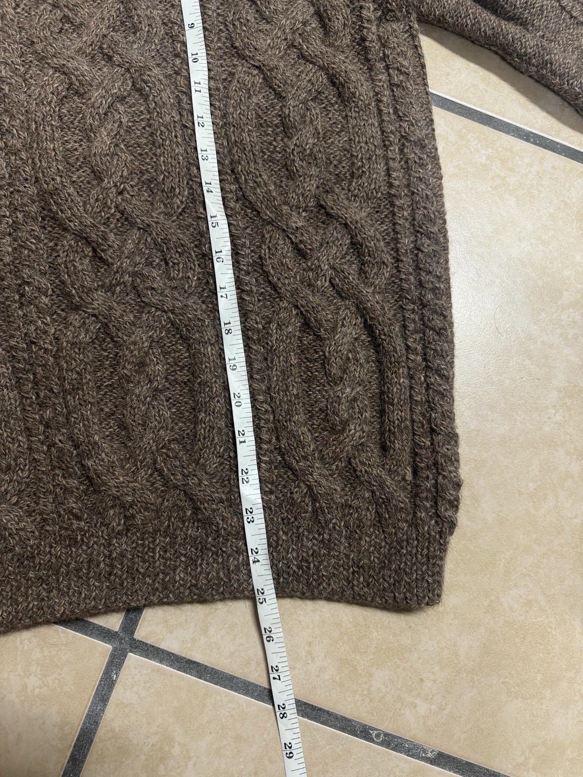 Hand Knit Artisan Alpaca Wool Sweater Natural Brown Fisherman Patagonia Chile