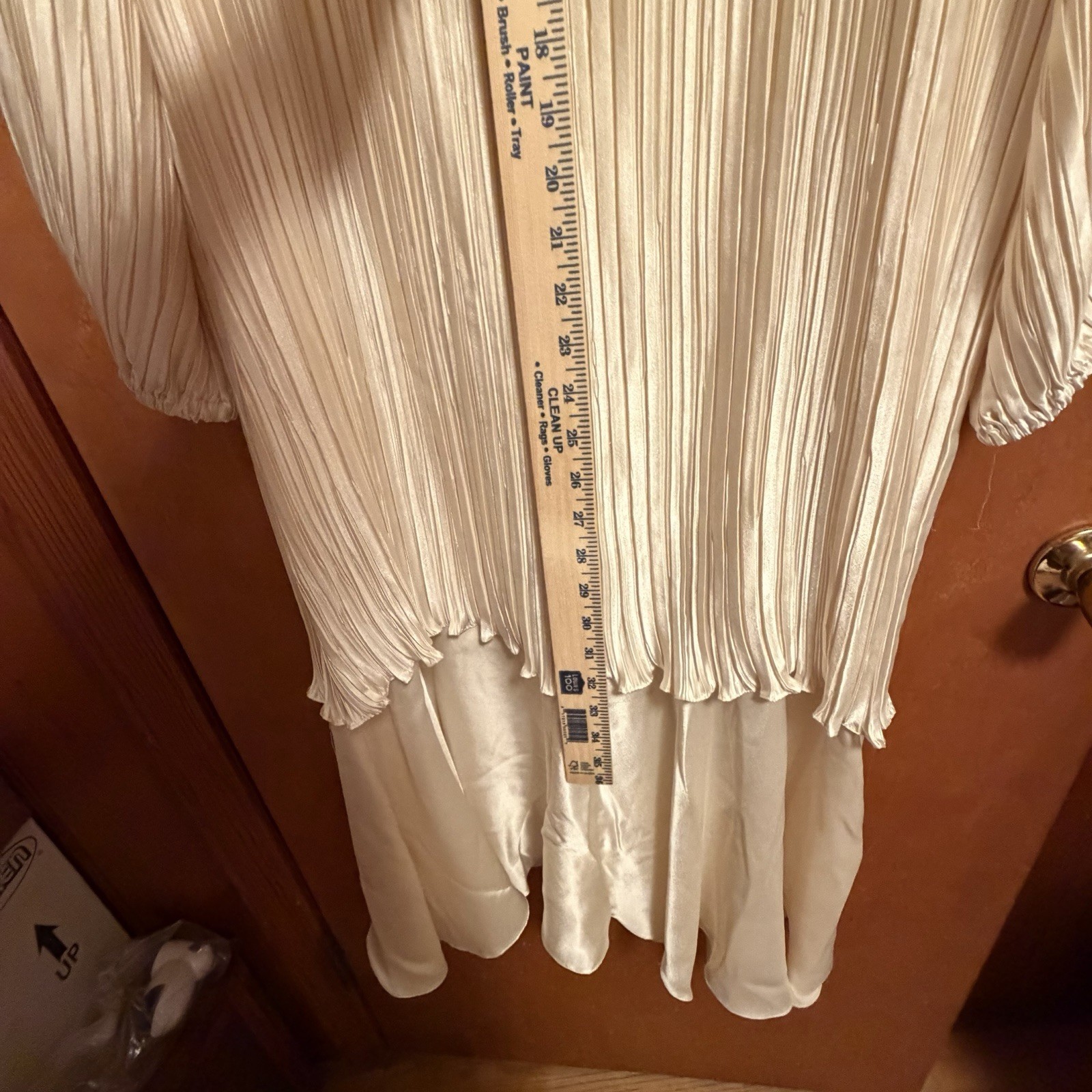 Samuel Scott Pleated Vintage Long Sleeve Dress Ivory Polyester Size 8