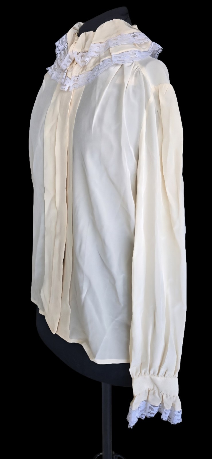 1980s LLOYD WILLIAMS Pale Yellow Silk Blouse Layered Ruffled Collar&Cuffs Sz 12