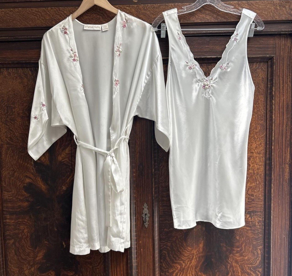 Vintage Stunning 2 Piece Slip And Rope Lingerie Set 80’s 90’s Era Embroidered