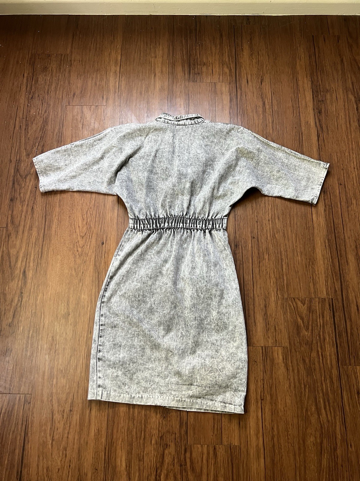 Vintage Champagne West Dress Size 7/8 Gray Acid Wash Denim Dolman USA 80s 90s