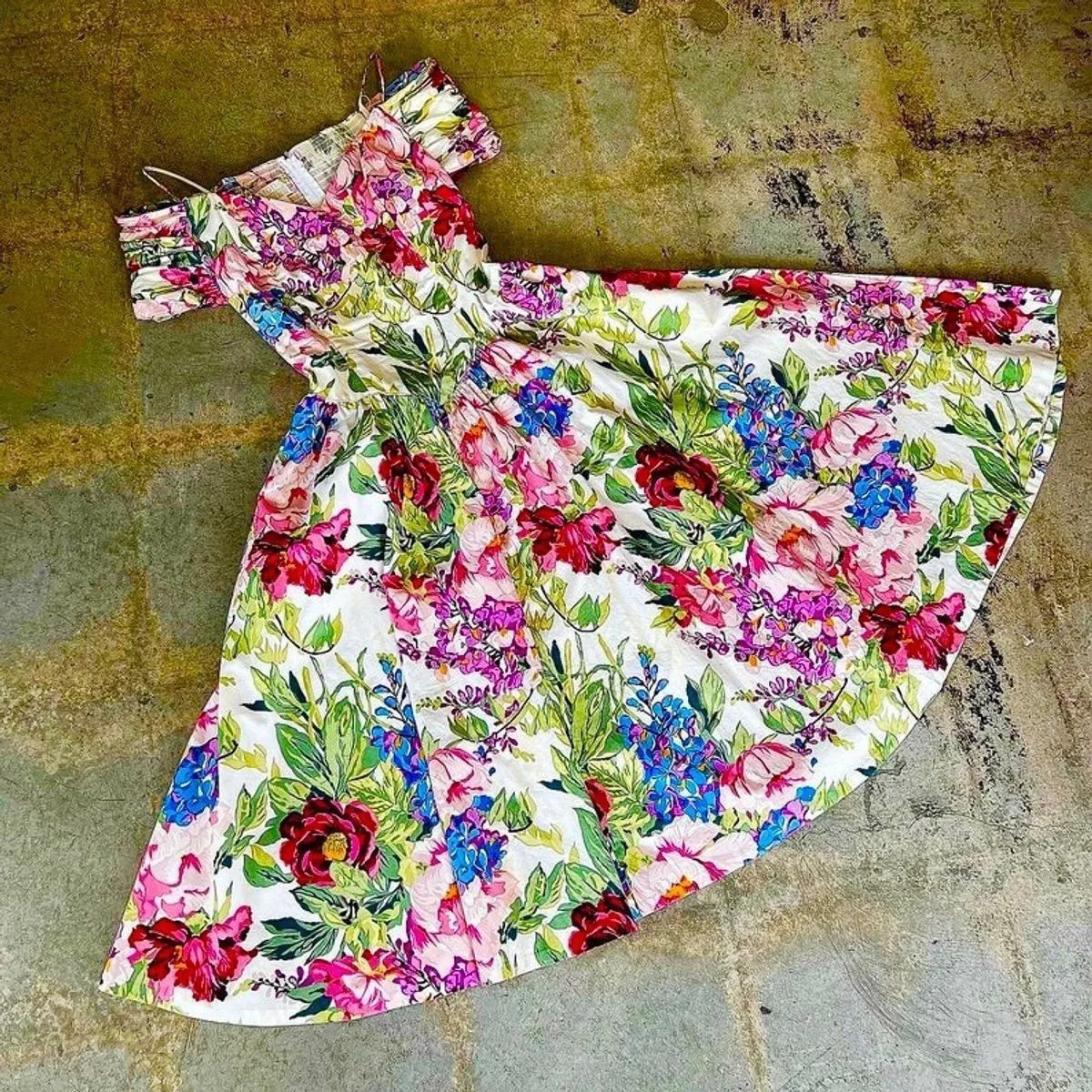 Vintage 80s Karin Stevens Romantic Floral 100% Cotton Modest Midi Dress US2, XS