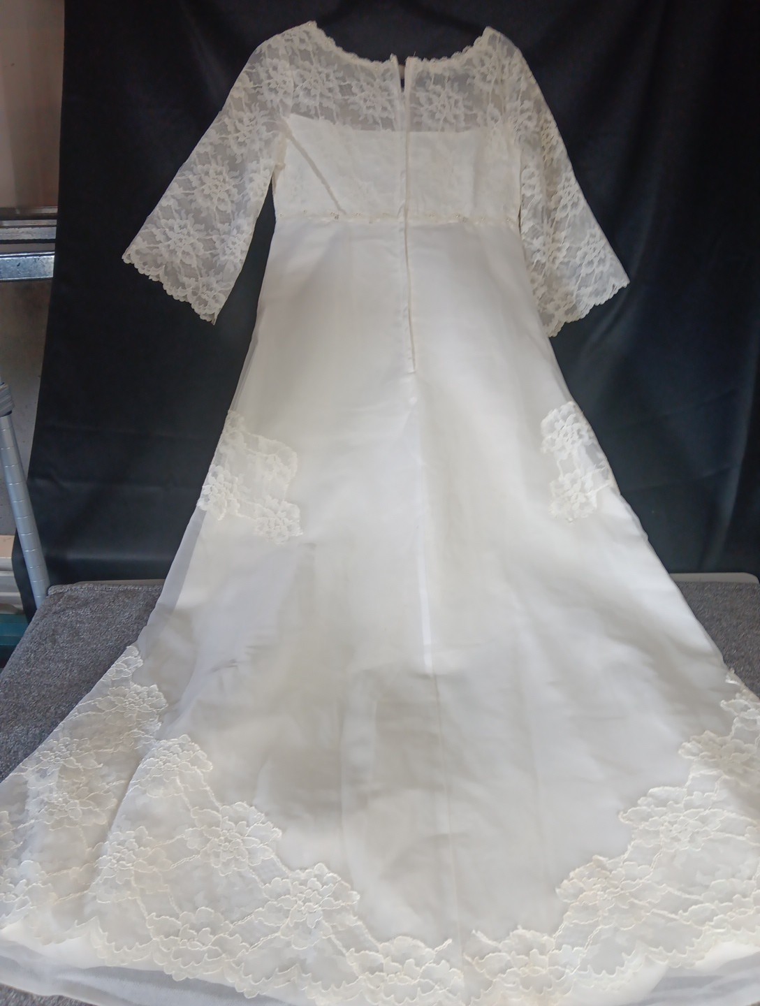 Vintage 1970s Wedding Lace Boho Prairie Gown ILGWU Union Made Maxi Small/Med
