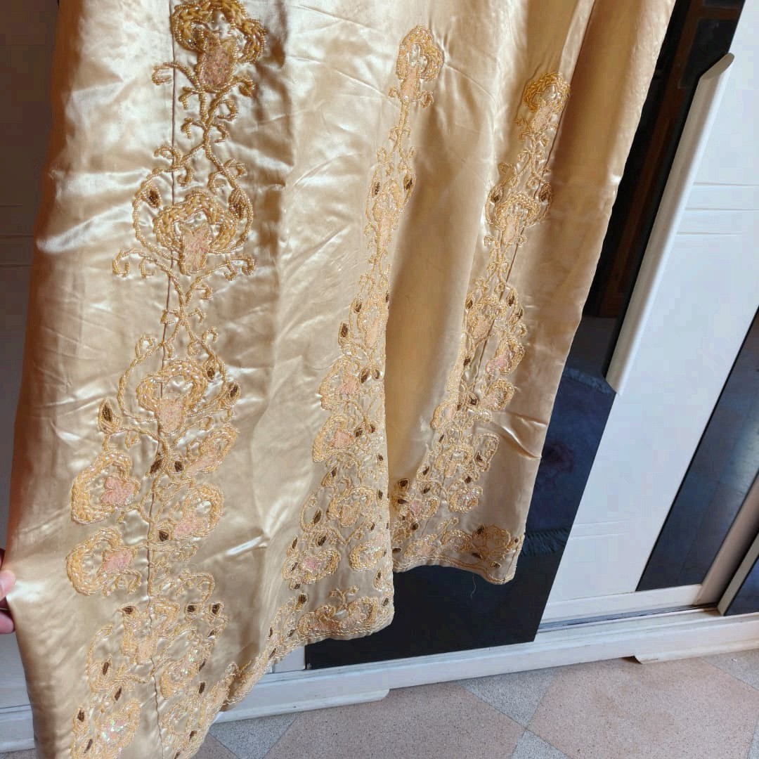 Vintage Algerian Constantine Chemsa Gandoura Gold Embroidered Dress Used