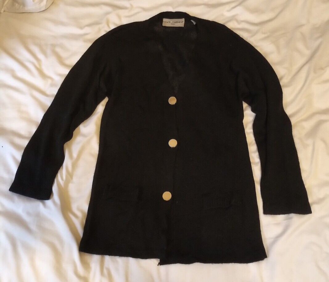 VINTAGE 1990S DOLCE&GABBANA MAGLIE BLACK CARDIGAN SWEATER SIZE 42 ITALIAN 8 US