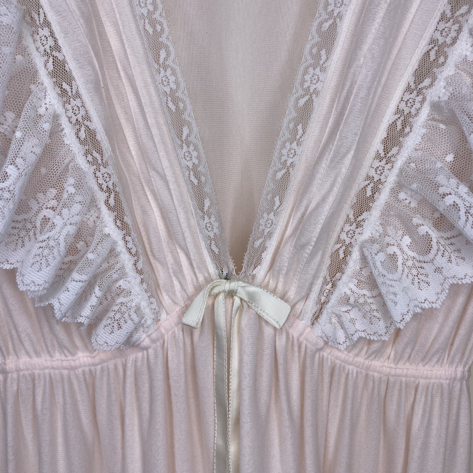 VTG 70&rsquo;S VAL MODE WHITE PINK LACE NYLON BLEND NIGHTGOWN SZ S