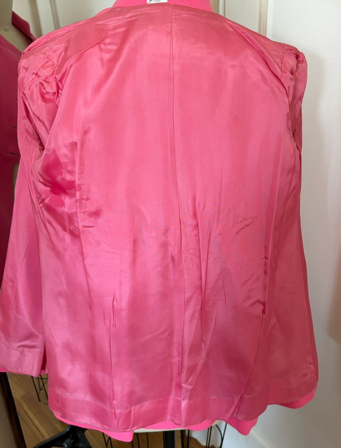 Vintage 1960s Mod Swing Jacket Hot Pink Chevron Twill ILGWU Union Made Coat Sz S