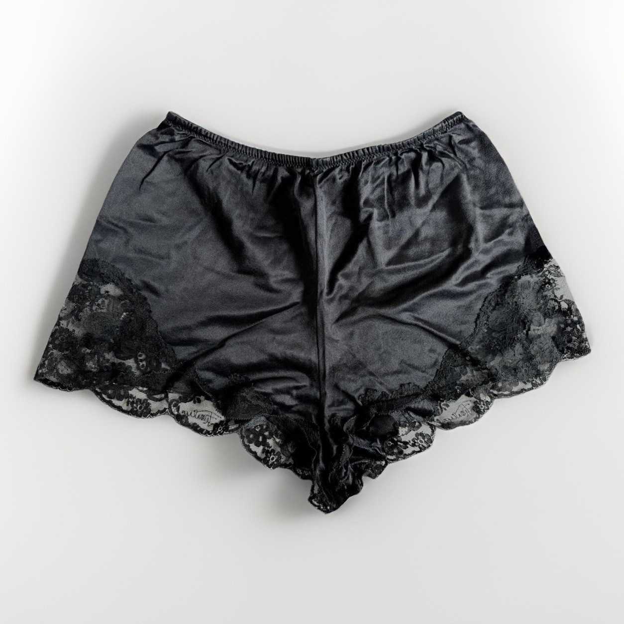 EMILIO PUCCI Vintage Shorts Black Satin Lace Designer Lingerie Italy