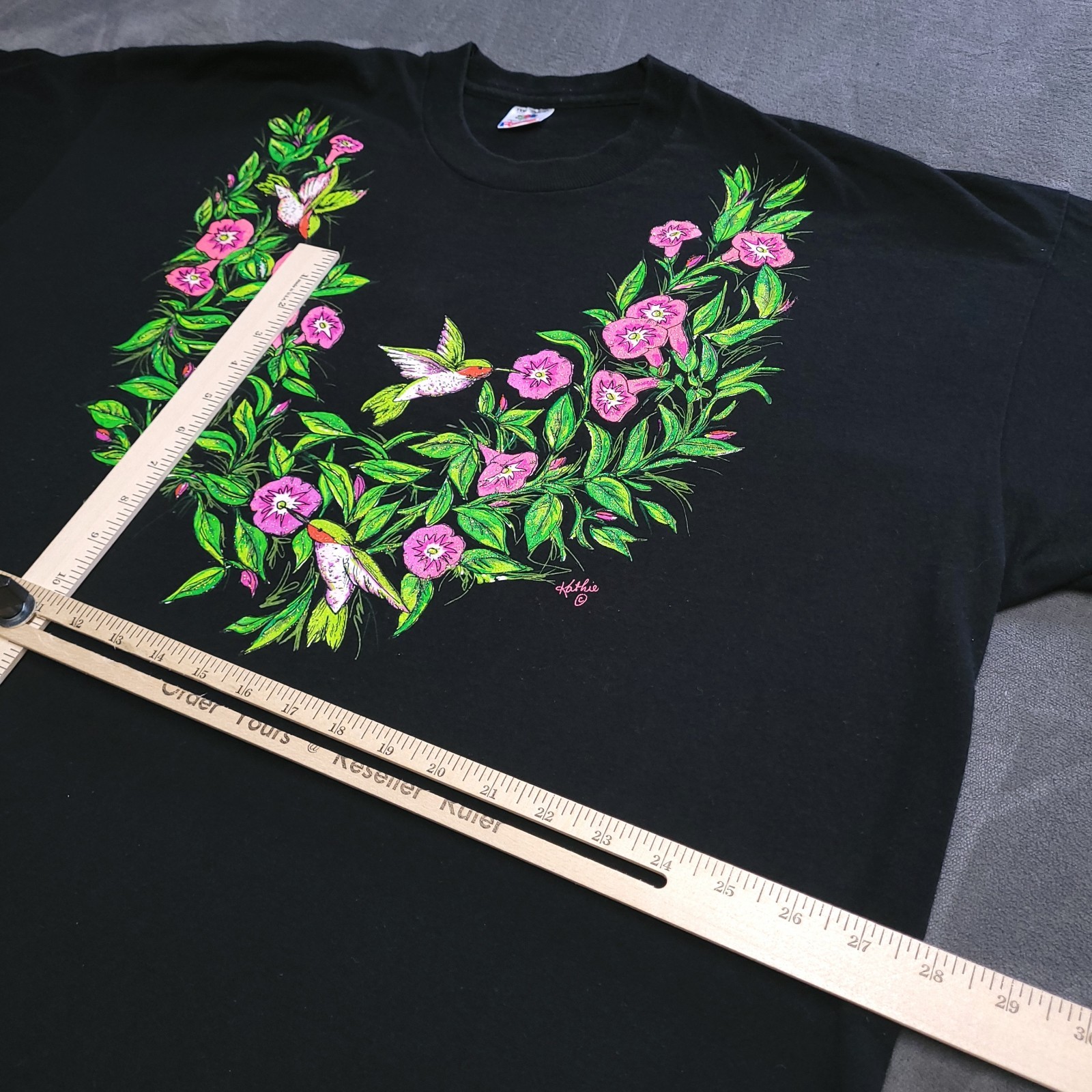 Vtg 90s Floral Hummingbirds Single Stitch Made USA 3XL Shirt Flower Glory