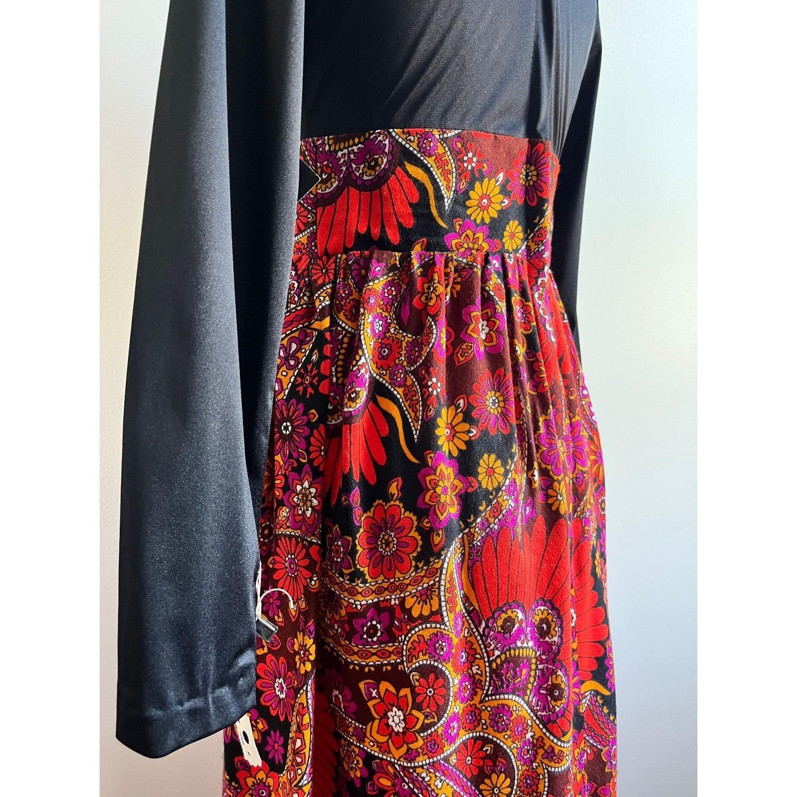 Vintage 60s Psychedelic Empire Waist Maxi Dress | Mod Floral Paisley |XS