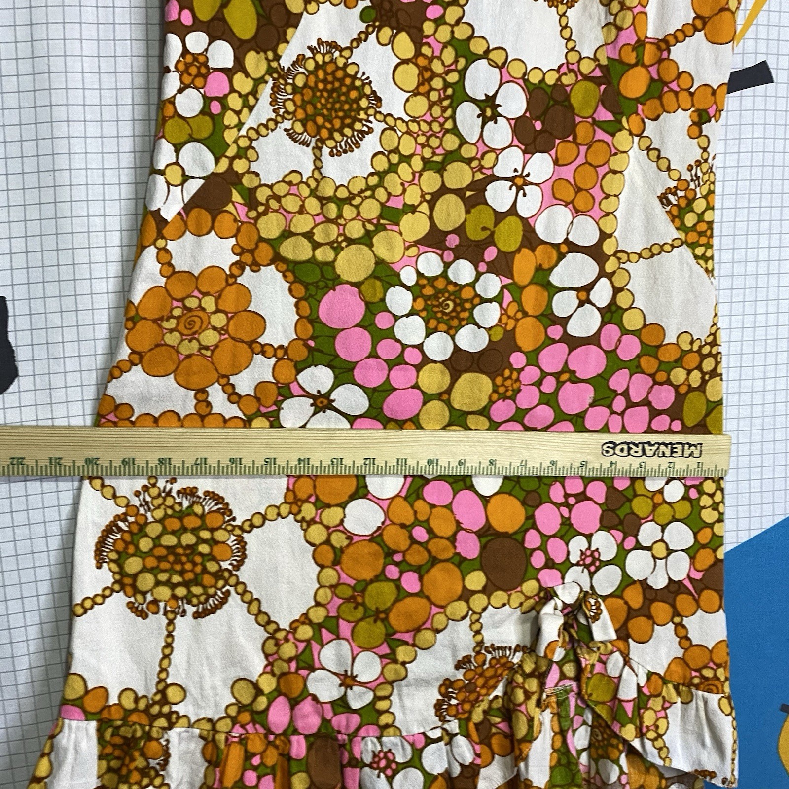 Vintage 60s Mod Mini Dress Gogo Floral Medium Hawaiian Cotton Bark Cloth Hippie