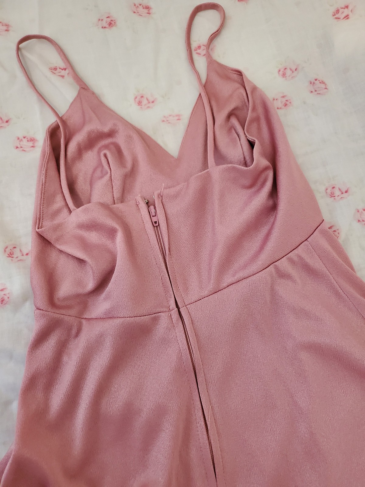 Small Vintage 70s Boho Maxi Spaghetti Strap Dress Pink Lavender Mauve