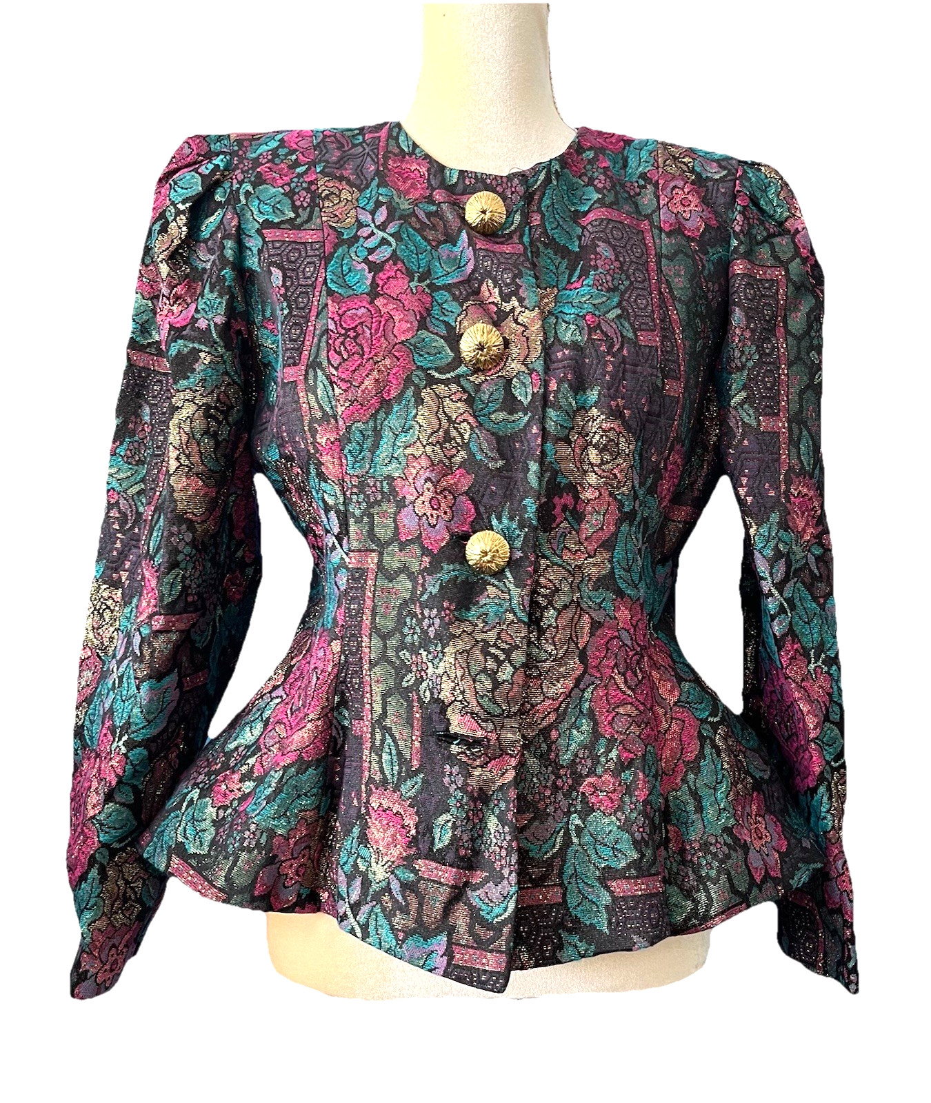 SPECIAL TIMES by PATTY O’NEIL Vtg 90s Floral Metallic Blazer Shoulder Pads 10