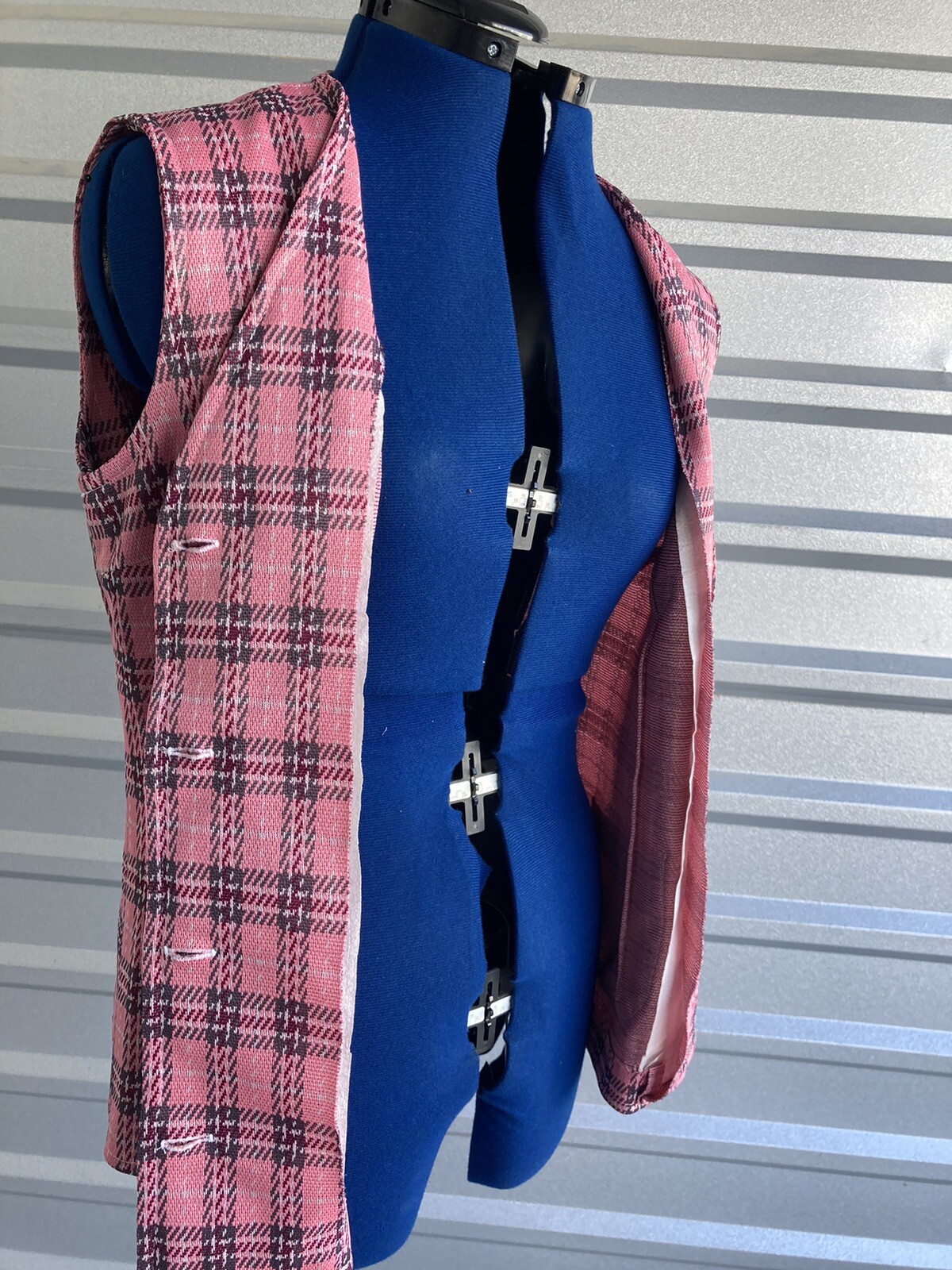 Vintage Pink Plaid Vest Button Down With Pockets 40 Inch Chest Handmade