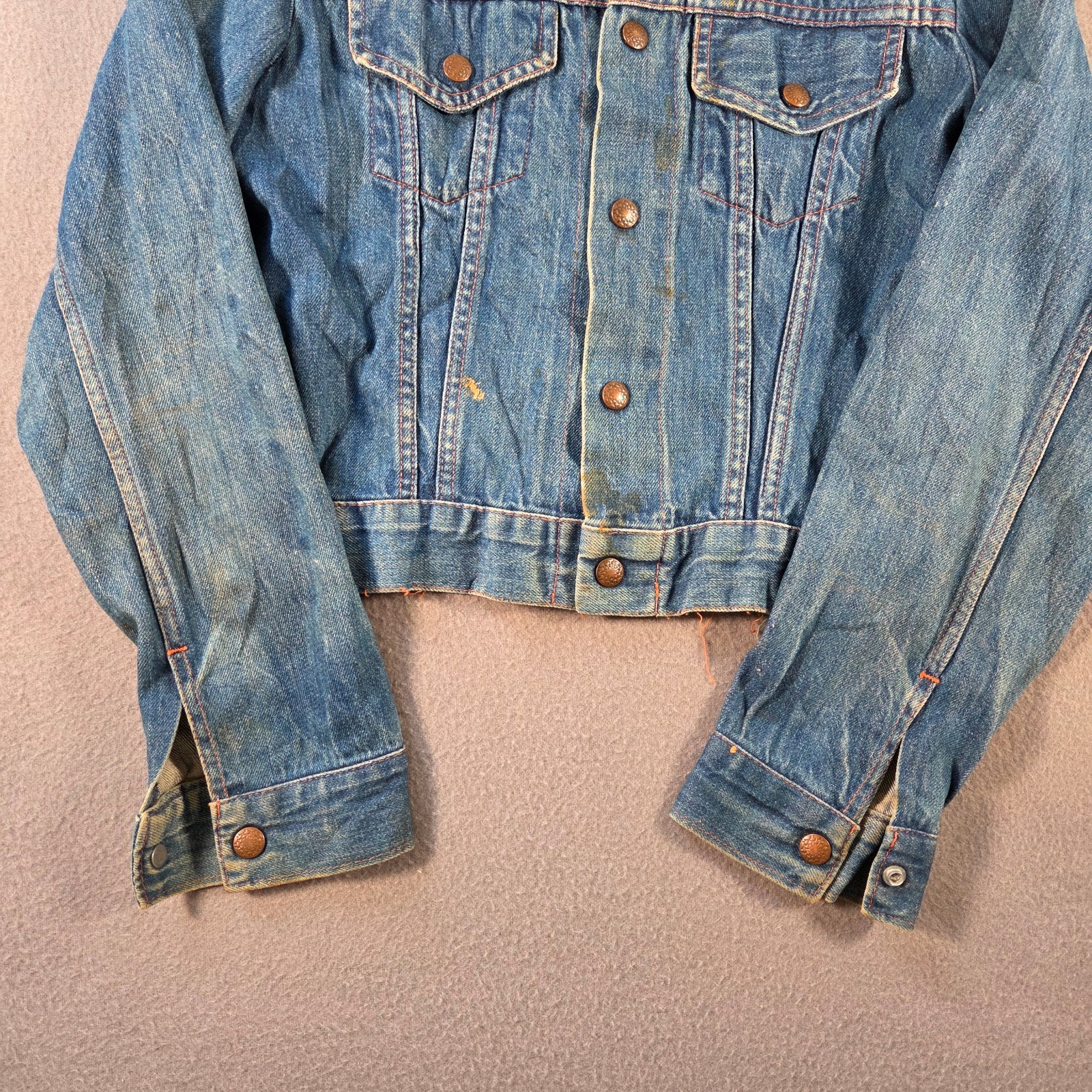 Vintage Sears Jacket Womens Small Denim Snap Put On Shop 80s Workwear Distressed