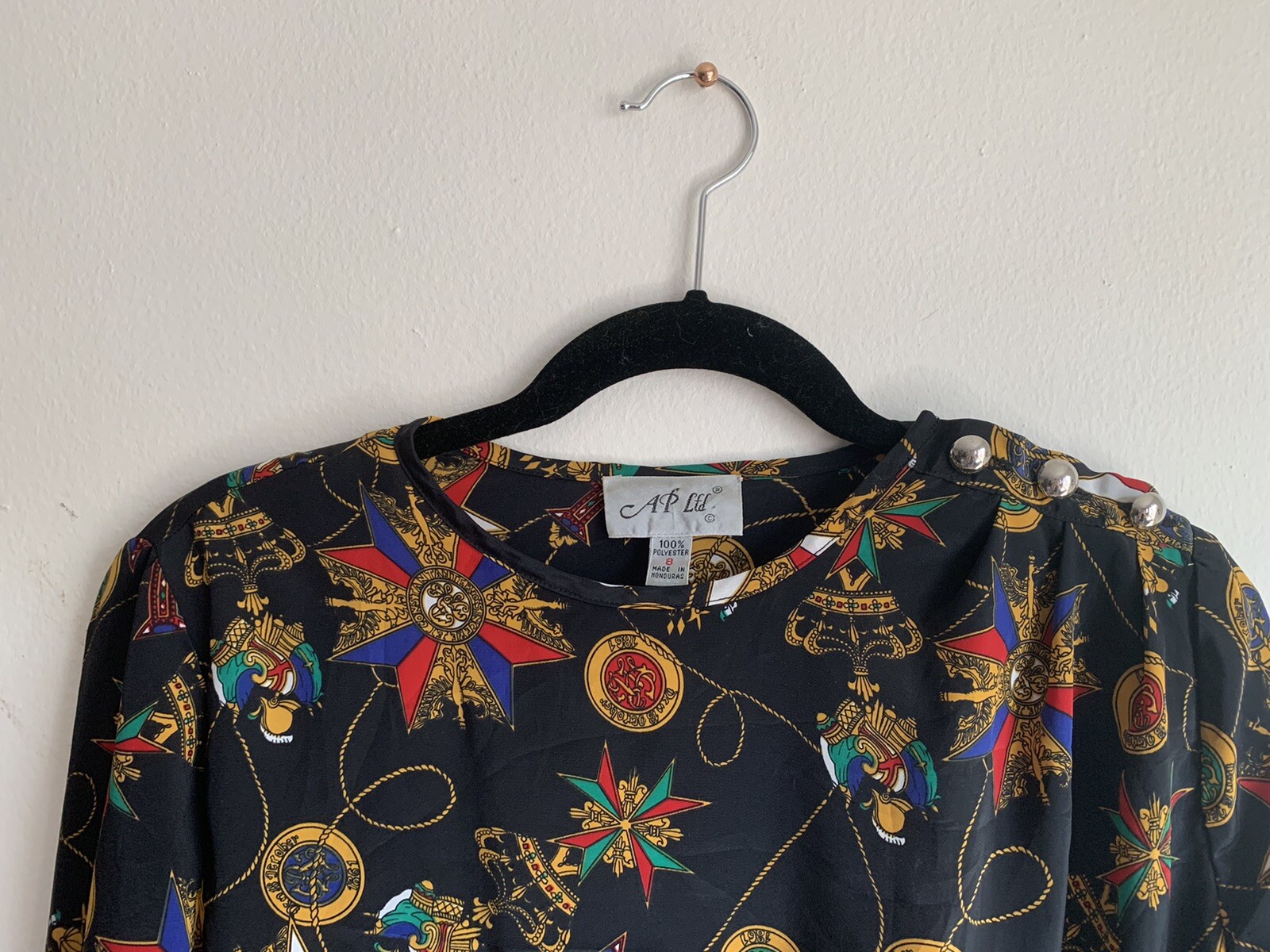 Vintage AP Ltd. Medallion Patterned Polyester Blouse Women’s Size 8