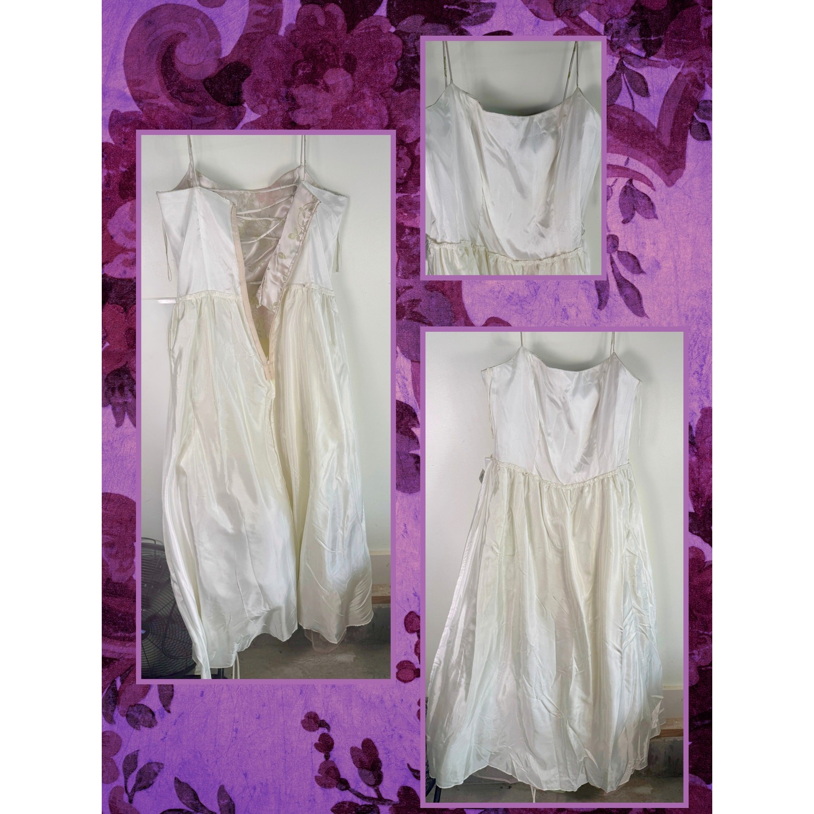 Vintage 70s Dave and Johnny Brocade Corset Tulle Green Pink Tulle Gown 13/14