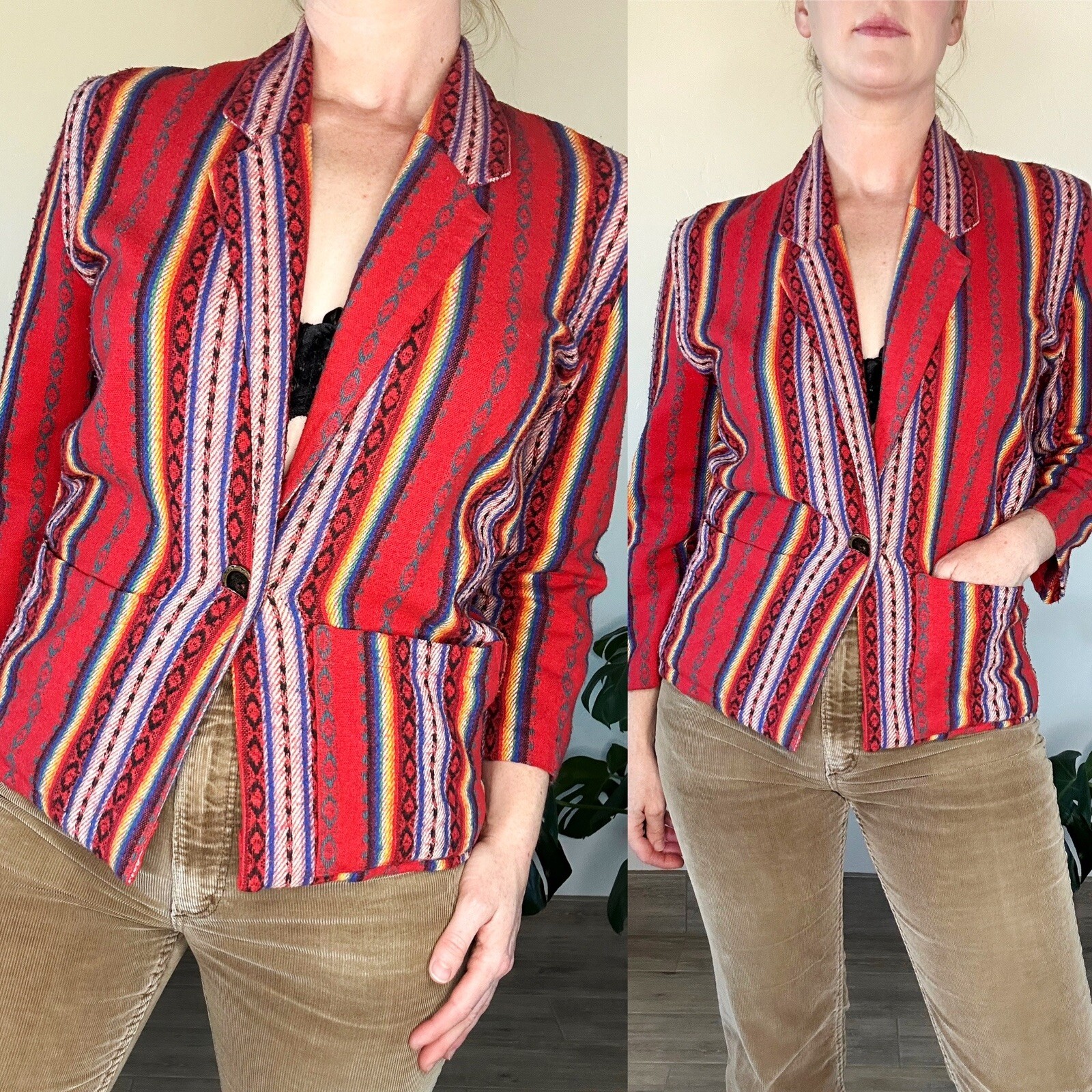 VTG CALIFORNIA CONCEPTS RAINBOW STRIPE AZTEC SOUTHWESTERN BLAZER JACKET SIZE S