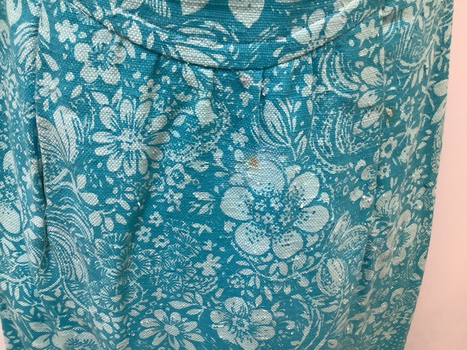 Vintage 1960s Aqua Floral Lined Sleeveless Sheath Dress Peck & Peck ILGWU Label