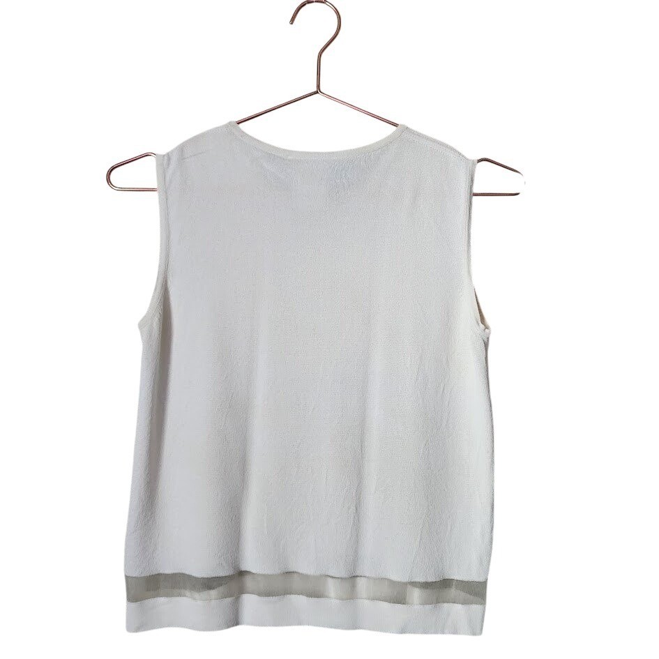 CHANEL 2000 Y2K CC Logo Sleeveless Knit Top Sheer Hem Ecru Vintage size 40