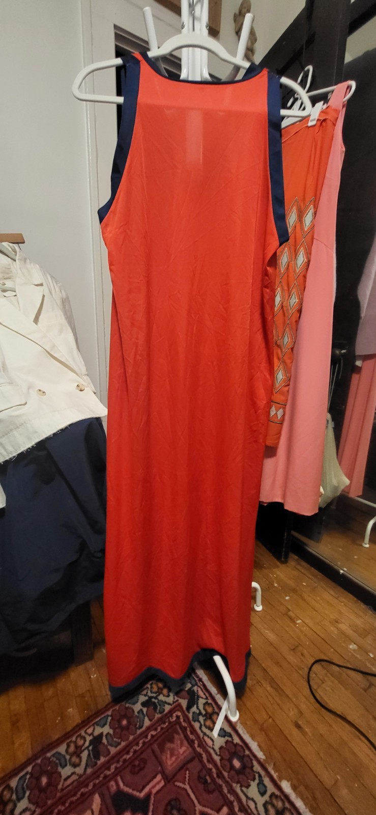 Vintage Gossard Artemis 100% Antron Nylon Red & Navy Blue Trim Robe & Gown Set L