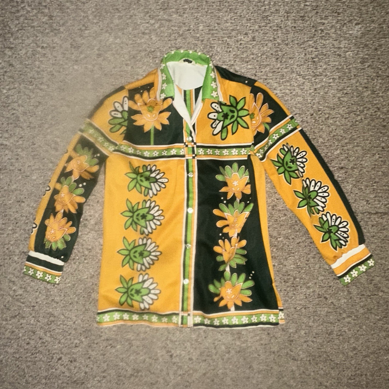 MISS HOLLY Vintage Shirt Womens 34 Floral Psychedelic 70s Mod Top 18.5×26