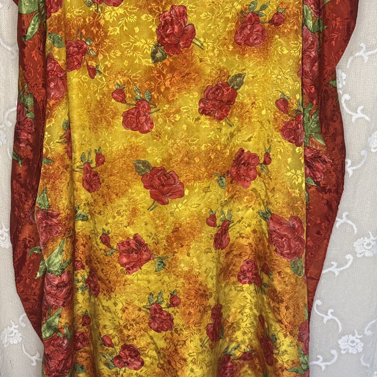 Vintage Simply Basic Multicolor Floral Jacquard One Size Pockets Muumuu Caftan