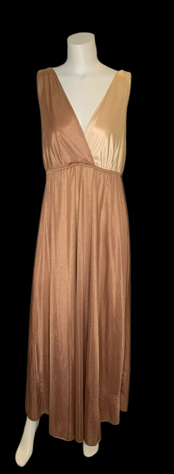 VTG Copper Brown Satin Wrap Nightgown Slip Dress Sleeveless Small Nylon Grecian