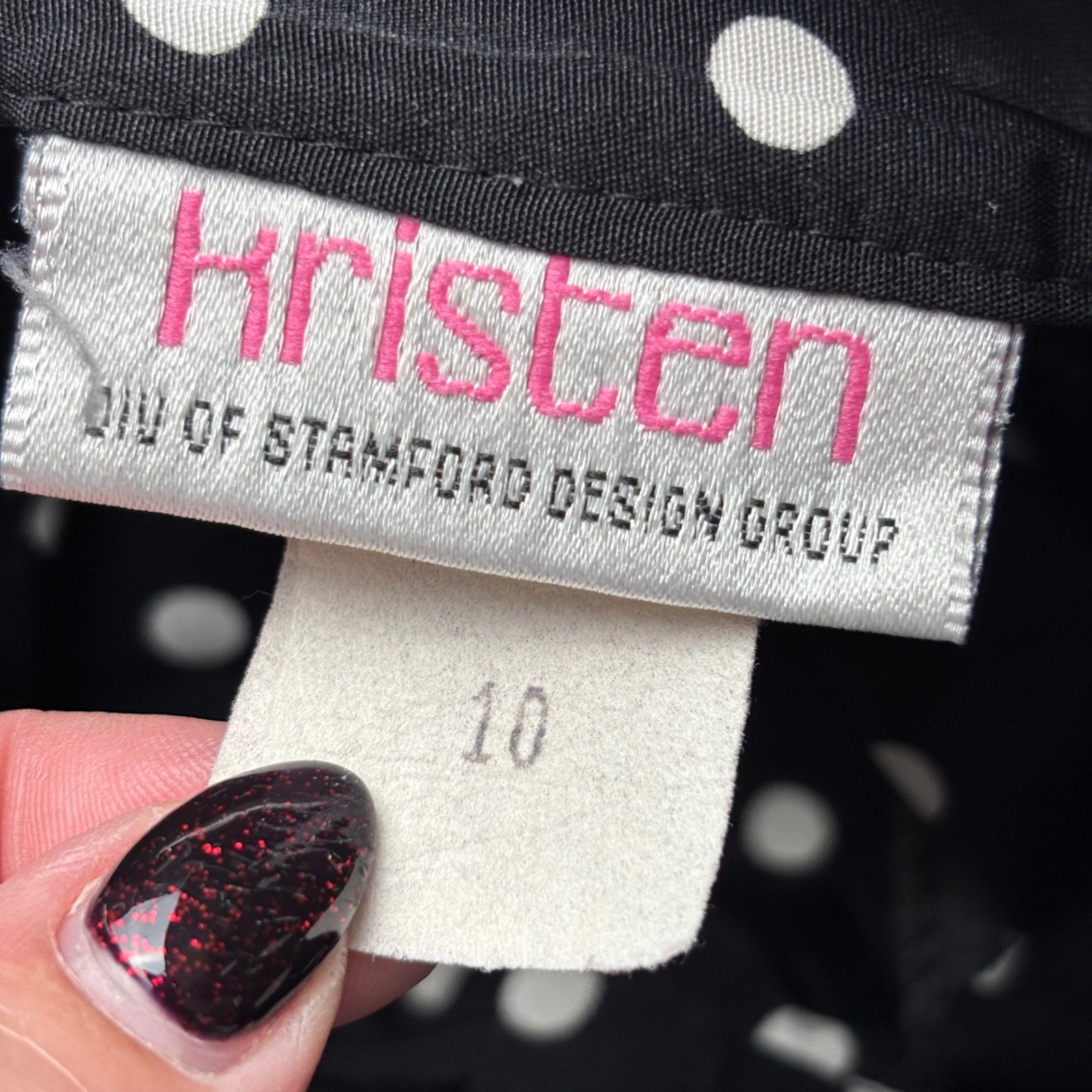 Vintage 80s Kristen Polka Dot High Neck Midi Secretary Dress Sz 10
