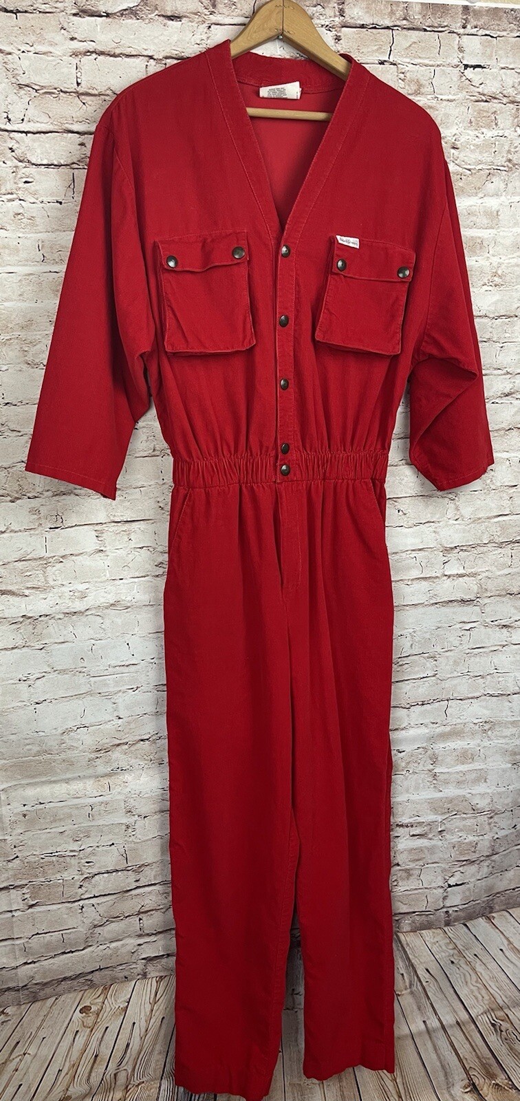 Vintage Couture Saint Germain Paris Red Jumpsuit Elastic Back 9/10 Med
