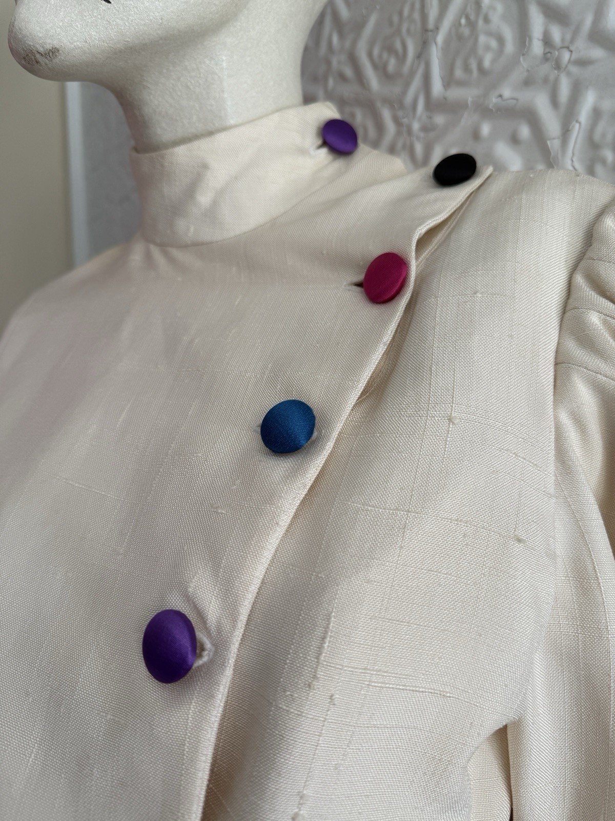 vintage 1980s silk jacket white rainbow designer cropped minimalist tailored S