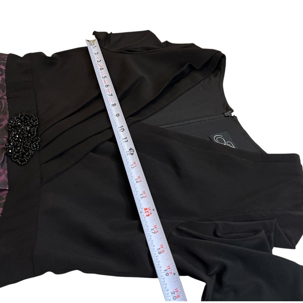 Alex Evenings Beaded Jersey & Jacquard Gown V-Neck, Black/Purple/Violet, Size 10