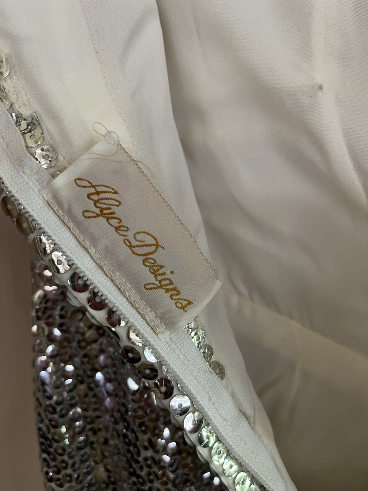 VTG Sequin Wedding Guest Prom Glam 1950s Style Silver Party Gown M