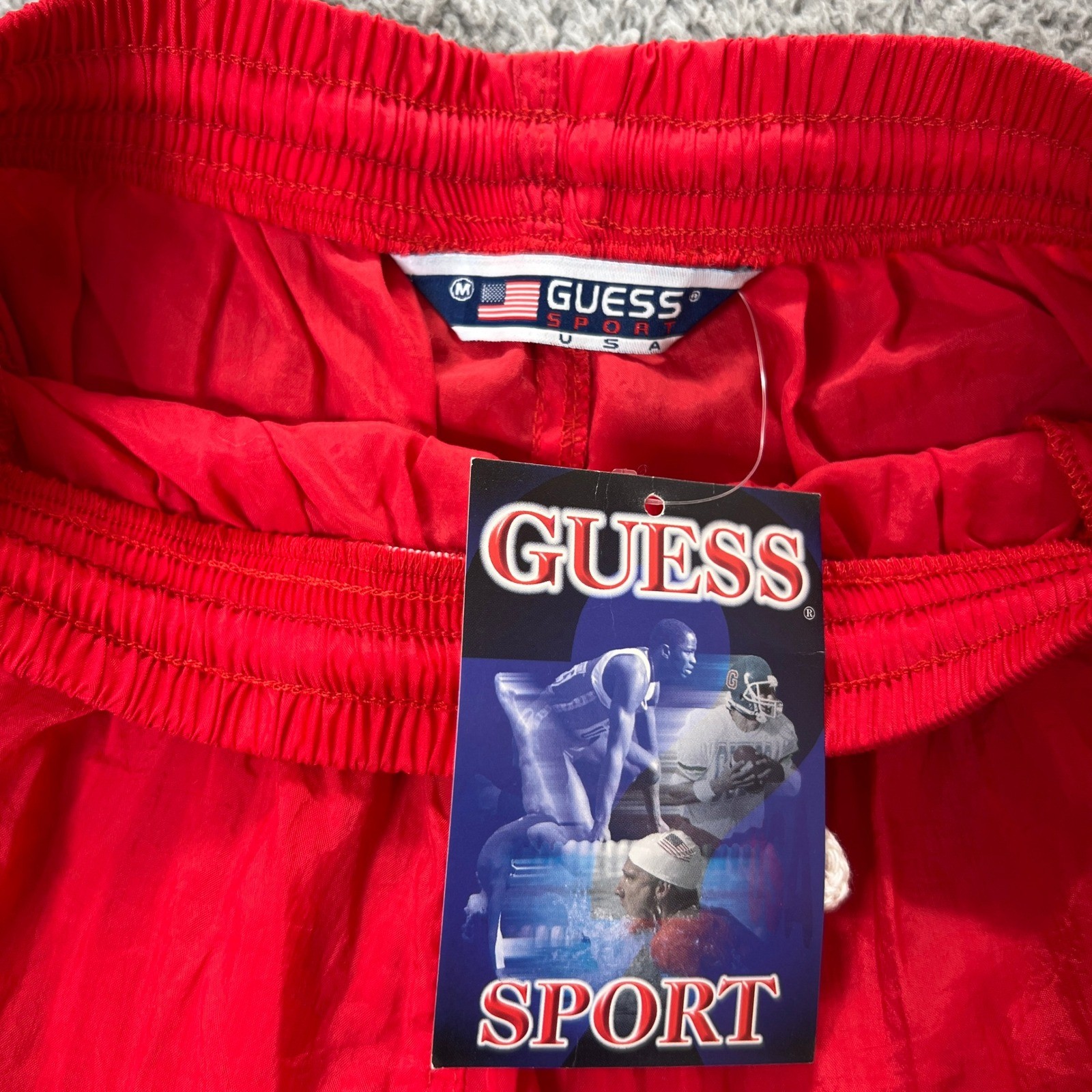 Guess Sport Track Pants Junior Medium Red Nylon Vintage 90s Windbreaker NWT