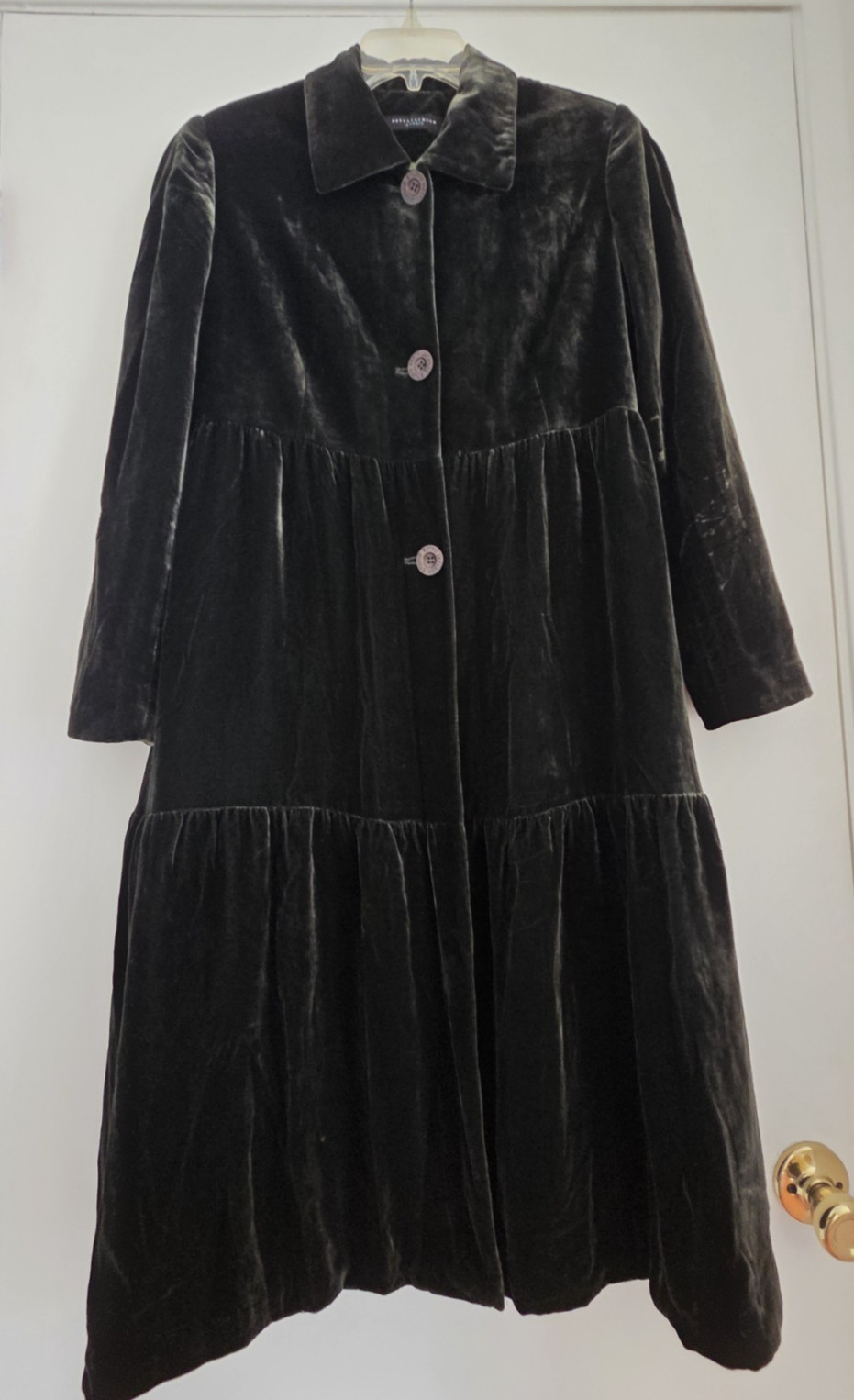 Vintage 90s Betty Jackson Studio Opera Duster Coat Forest Green Velvet Tiered