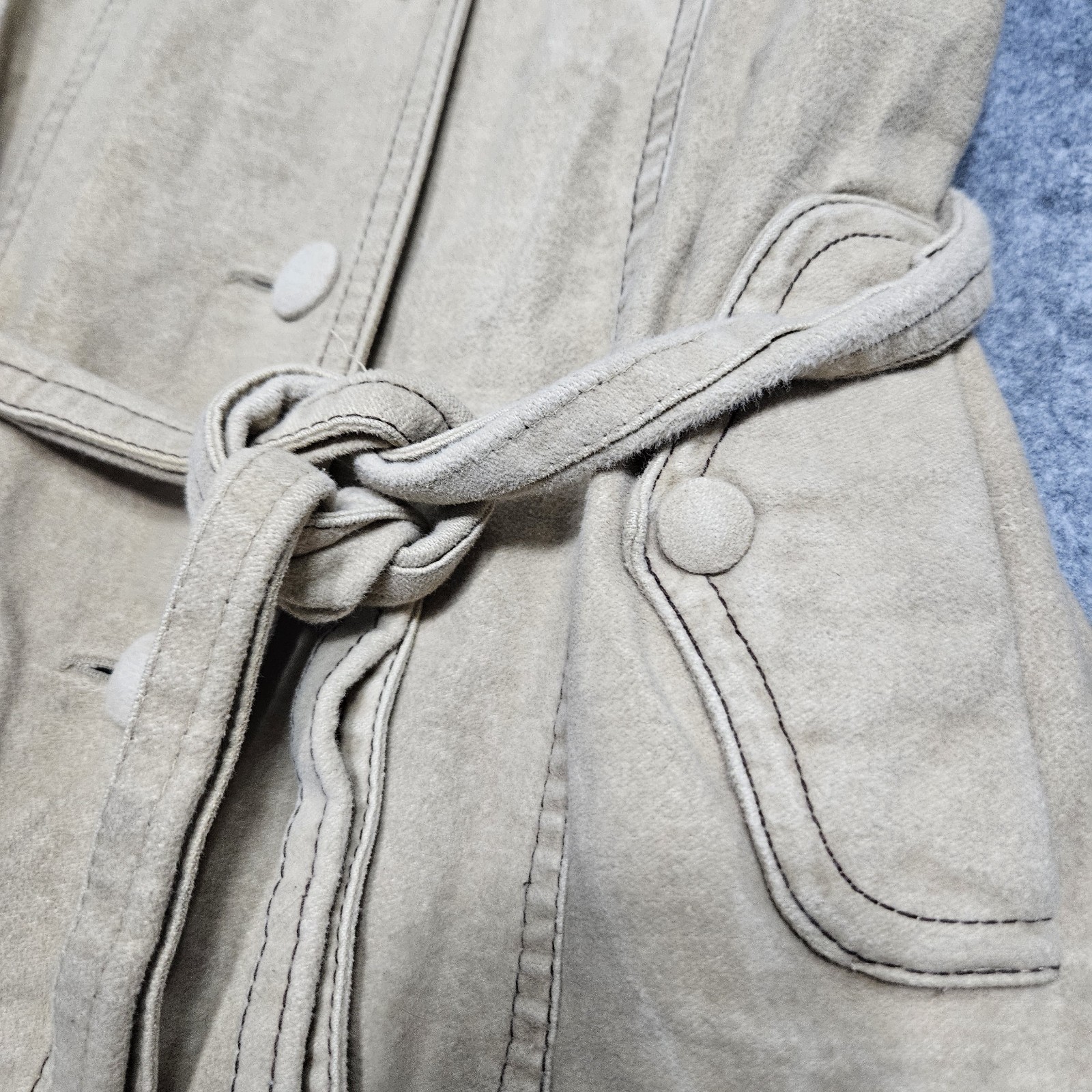 Vintage 60s Faux Suede Long Trench Coat Size Small By Debbi Robert