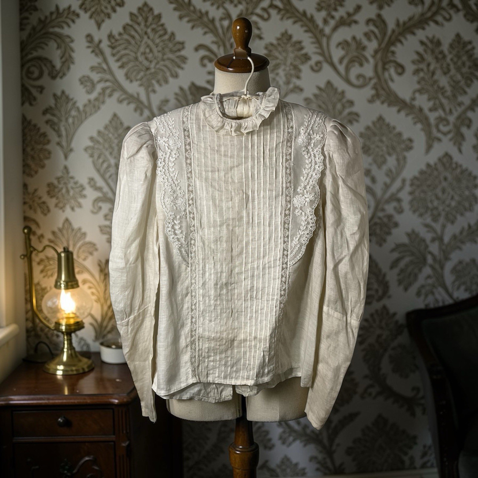 Antique Victorian Edwardian 1900s Sheer Blouse Cotton Voile Embroidery Ivory