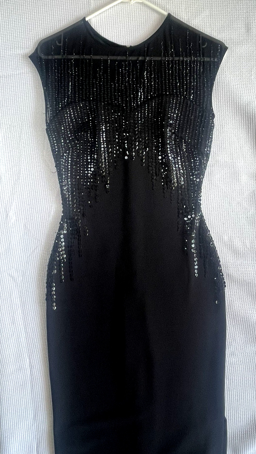 Vintage Black Beaded Sequin Illusion Elegant Evening Gown Women&rsquo;s Dress