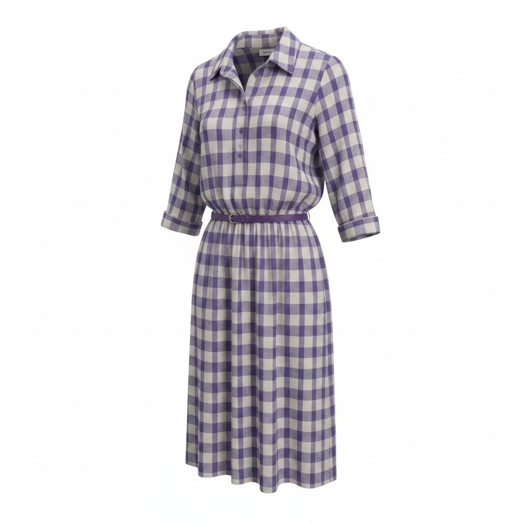 Sears The Shirtdress Purple White Gingham Plaid Midi Dress, Women&rsquo;s 12P, Vintage