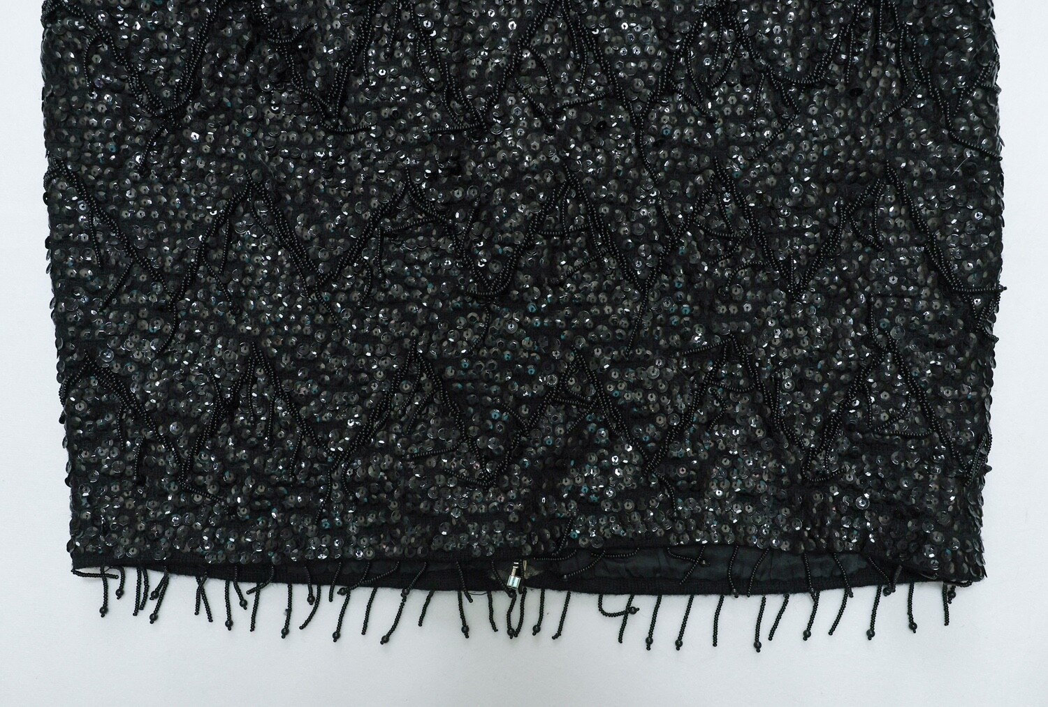 Vntg Black Sequin/Beaded Sleeveless Wool Top [Sz M] Zip Up Colonial Hong Kong