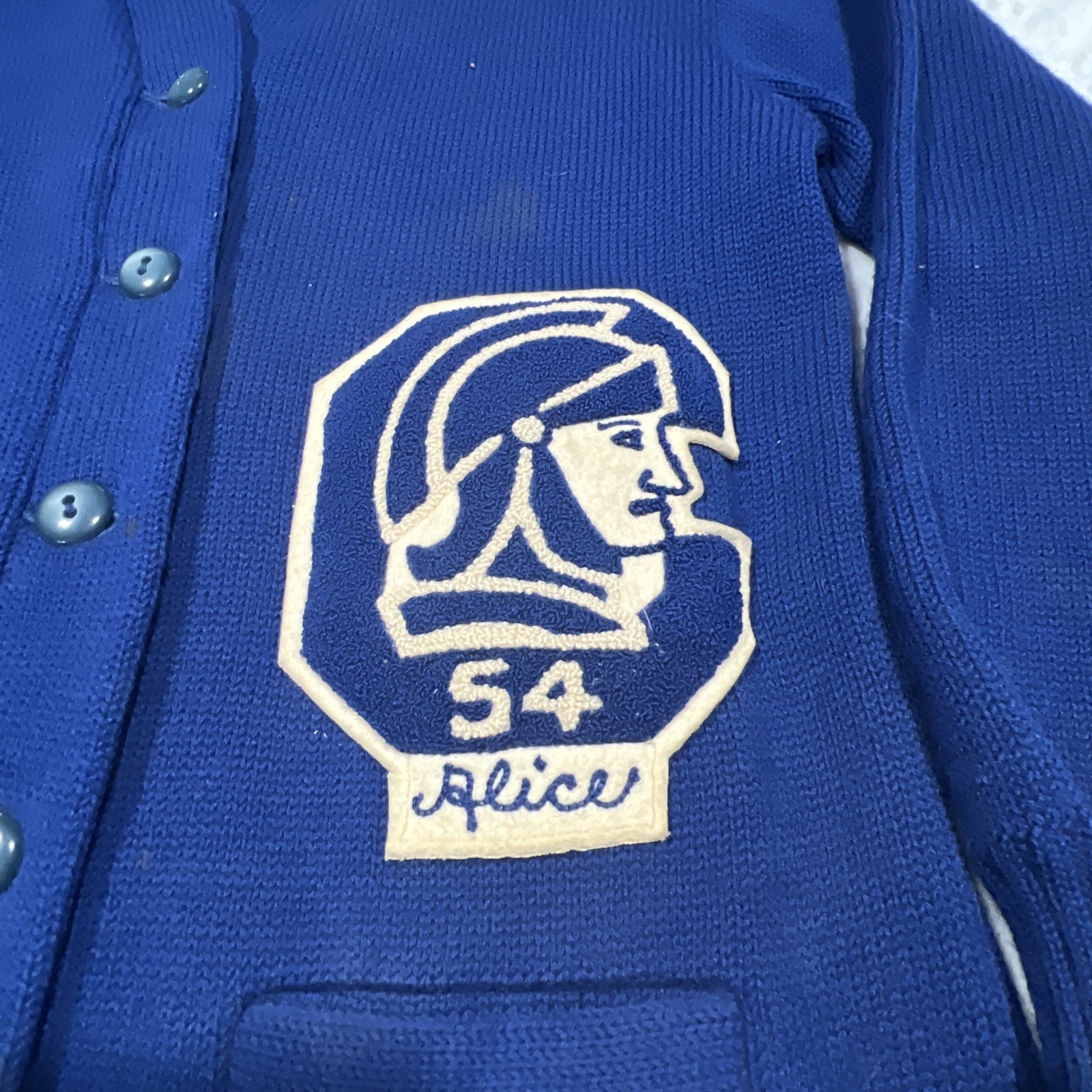 Vintage Jonesknit Varsity School Sweater Wool Women’s School Patch Stains Holes