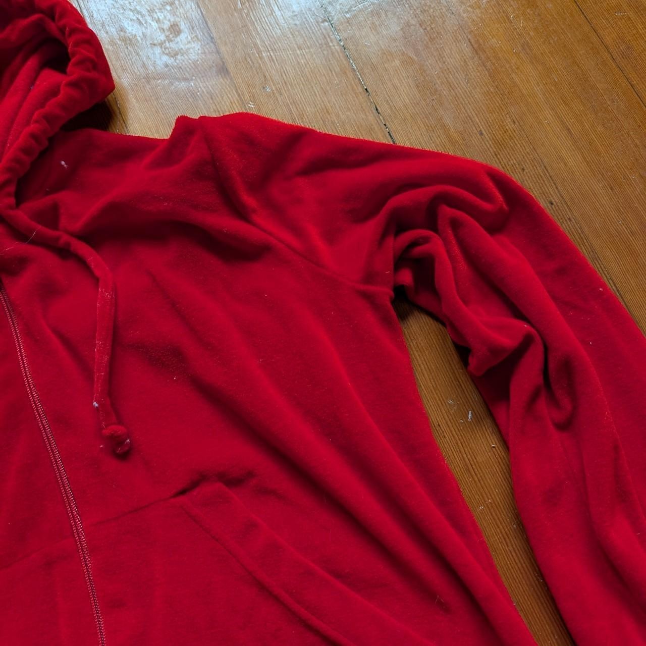 Sears 70s Vintage Bright Red Velour Zip Up Hoodie S