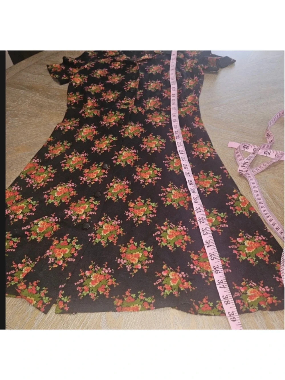 Vintage 90s Handmade Floral Button Front Midi Dress Cottagecore Boho Prairie S