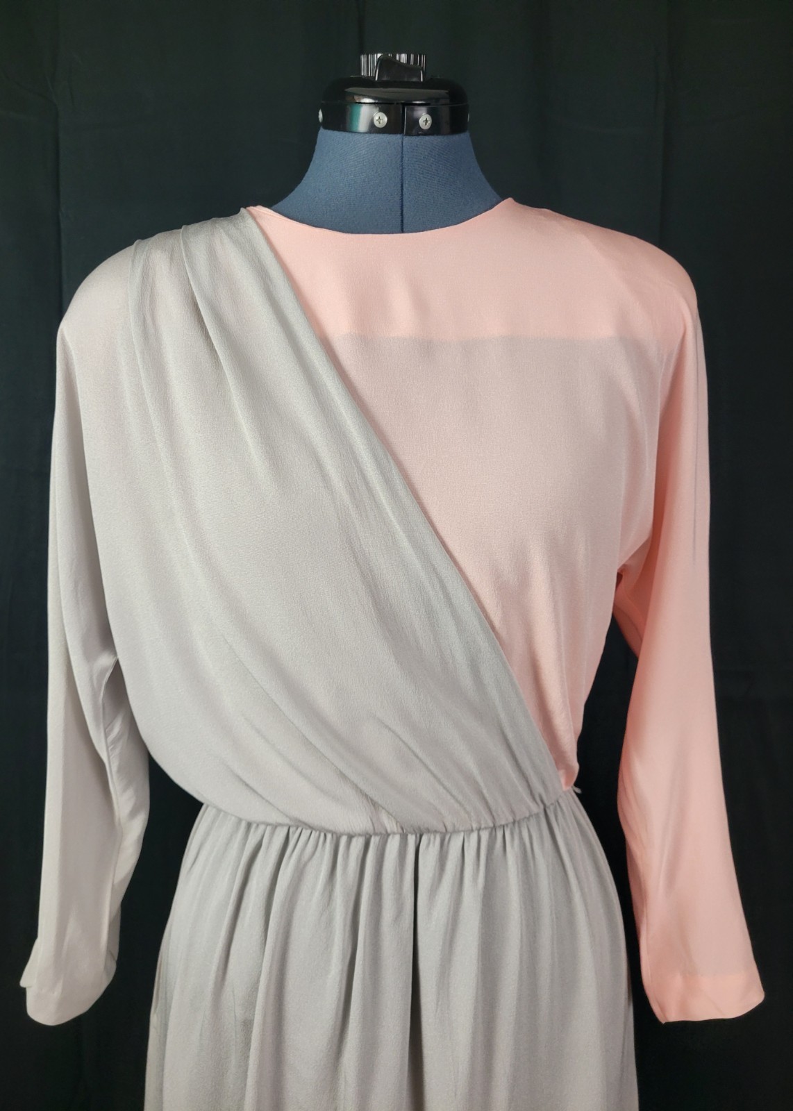 Vintage David Warren Peachy Pink & Grey Blouson Dress w Layered Top Size 10