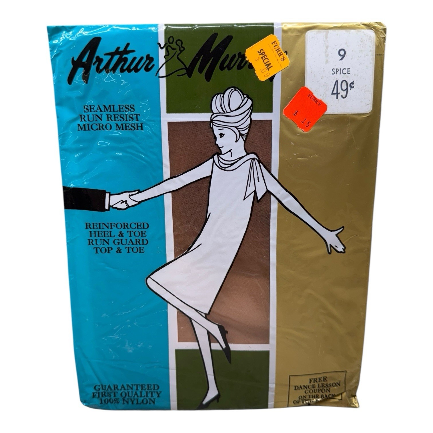 Vtg Arthur Murray Seamless Run Resist Micro Mesh Stockings Spice Size 9