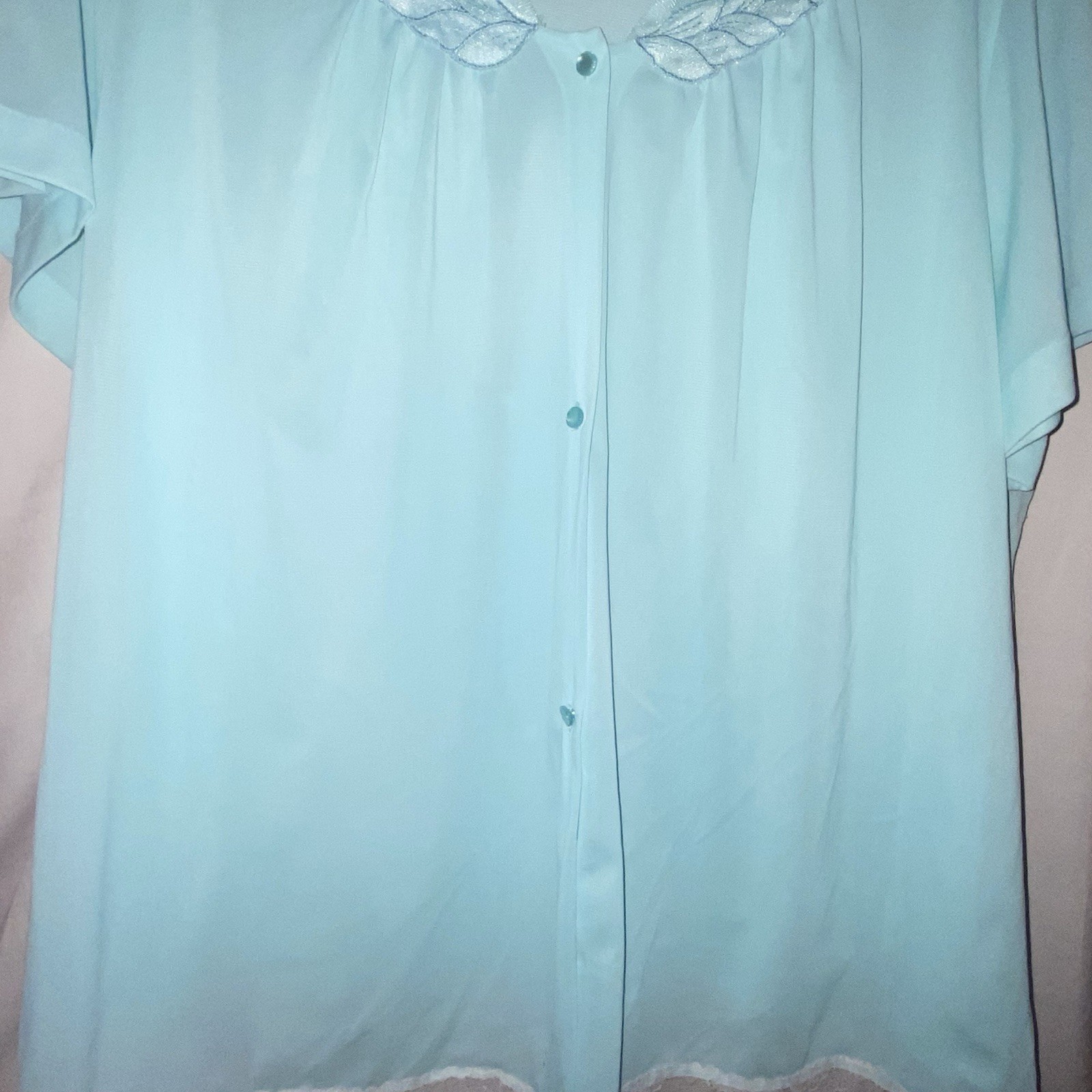 Vintage Vassarette Bed Jacket Nightgown Aqua Blue Lace Trim Made USA XXXL 3XL