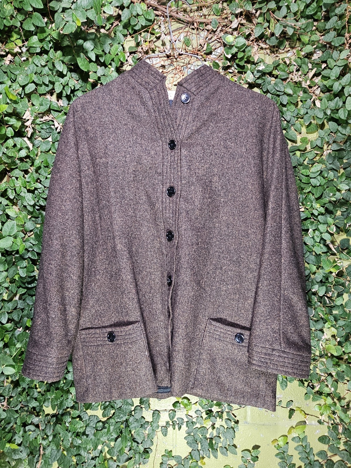 Vintage 40s 50s White Stag Brown Wool Tweed Mandarin Collar Jacket Sz M