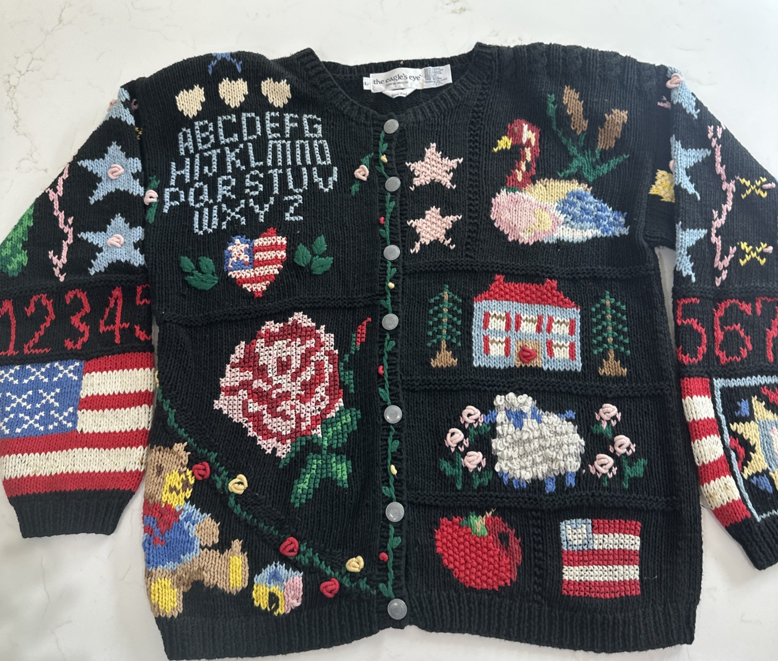 Eagles Eye Knit Sweater Womens L Sweater Teachers American Flag School VTG